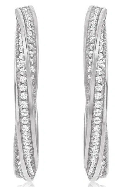 Suzy Levian Pavé Cubic Zirconia Twisted Hoop Earrings