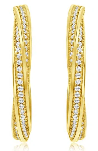 Suzy Levian Pavé Cubic Zirconia Twisted Hoop Earrings