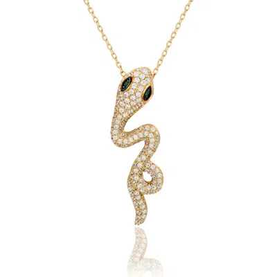Suzy Levian Pavé Cubic Zirconia Wild Snake Pendant Necklace In Gold