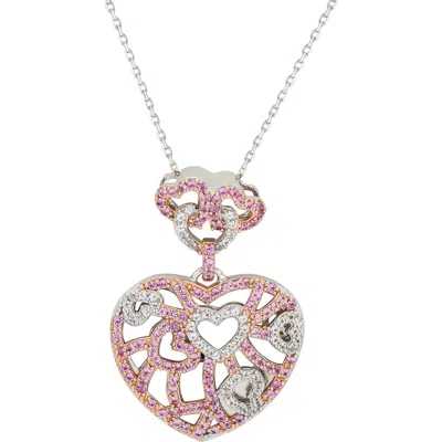 Suzy Levian Pavé Sapphire & Brown Diamond Heart Pendant Necklace In Pink