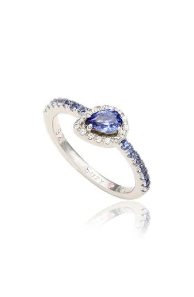 Suzy Levian Silver 0.02 Ct. Tw. Diamond & Gemstone Ring In Blue/gold