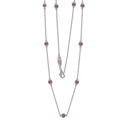 Suzy Levian Pink Sapphire 1.80cttw Sterling Silver Station Necklace In Black