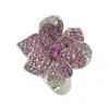 Suzy Levian Pink Sapphire And Diamond Accent In Sterling Silver Flower Petal Ring In Blue