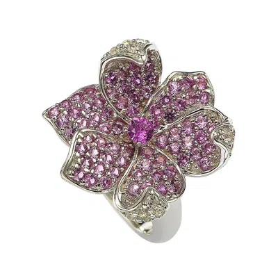 Suzy Levian Pink Sapphire And Diamond Accent In Sterling Silver Flower Petal Ring In Purple