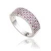 Suzy Levian Pink Sapphire And Diamond Accent In Sterling Silver Pave Half Band In Metallic
