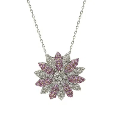 Suzy Levian Pink Sapphire And Diamond Accent In Sterling Silver Petite Flower Pendant
