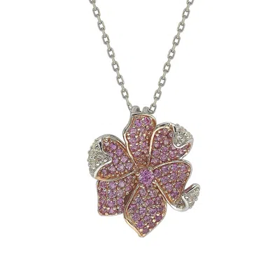 Suzy Levian Pink Sapphire And Diamond Accent In Sterling Silver Petite Flower Pendant In Purple