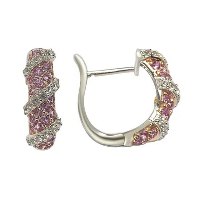 Suzy Levian Pink Sapphire And Diamond Accent In Sterling Silver Petite Wrap Around Earrings