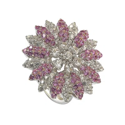 Suzy Levian Pink Sapphire And Diamond Accent In Sterling Silver Ring