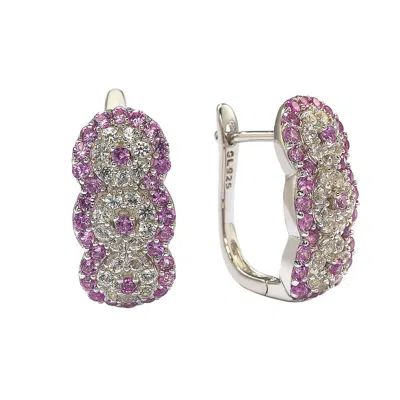 Suzy Levian Pink Sapphire And Diamond In Sterling Silver Earrings