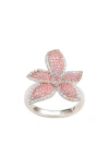 SUZY LEVIAN SUZY LEVIAN PINK SAPPHIRE & WHITE SAPPHIRE FLOWER RING