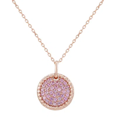 Suzy Levian Pink Sapphire Rose Sterling Silver Pave Circle Disc Pendant In Purple