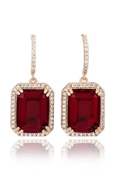 Suzy Levian Rose Cubic Zirconia Drop Half Huggie Hoop Earrings In Gold