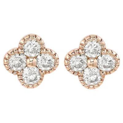 Pre-owned Suzy Levian Rose Gold 0.70 Cttw Diamond Clover Stud Earrings In Red