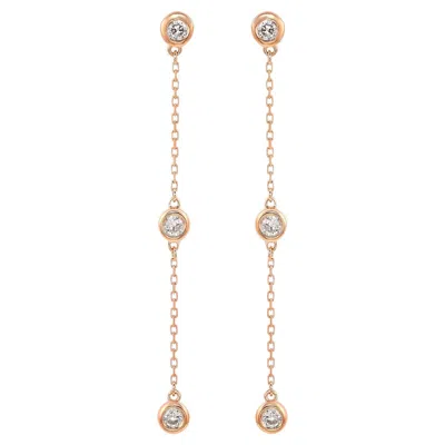 Pre-owned Suzy Levian Rose Gold 0.80 Cttw Diamond Station Dangle Earrings In Red