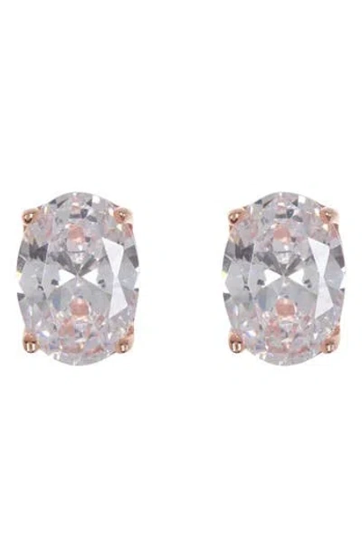 Suzy Levian Rose Gold Plated Oval Cz Stud Earrings In Multi