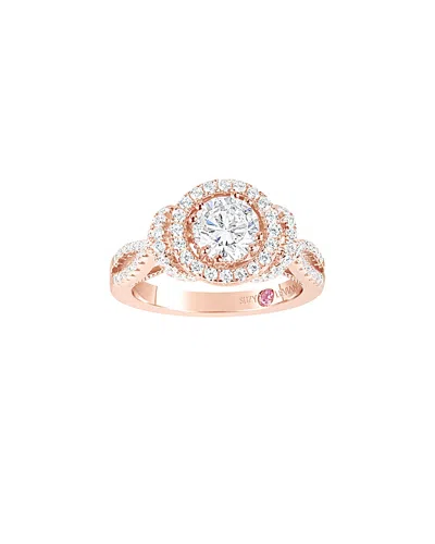 Suzy Levian Rose Sterling Silver White Cubic Zirconia Engagement Ring In Pink