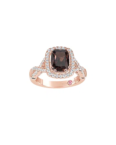 Suzy Levian Rose Sterling Silver Brown Chocolate And White Cubic Zirconia Engagement Ring