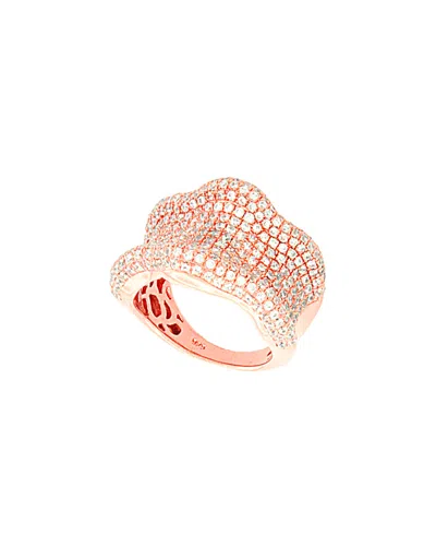 Suzy Levian Cubic Zirconia Rose Plated Sterling Silver Wavy Curved Ring In Pink