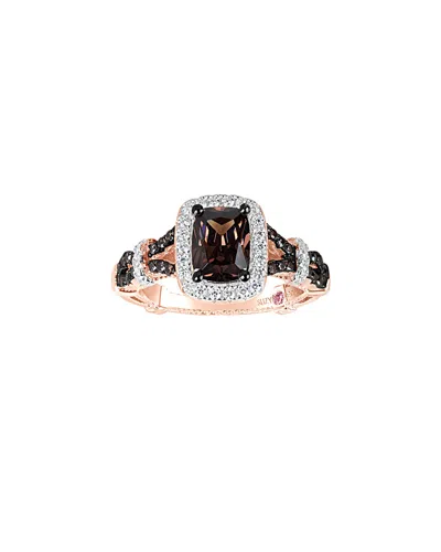 Suzy Levian Rose Sterling Silver Brown And White Cubic Zirconia Engagement Ring
