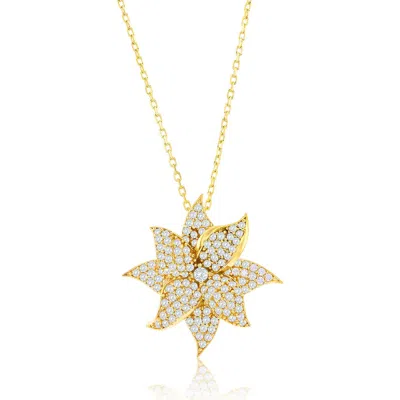 Suzy Levian Rose Pavé Cubic Zirconia Flower Pendant Necklace