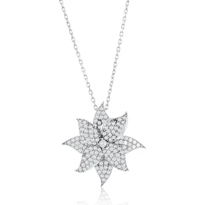 Suzy Levian Rose Pavé Cubic Zirconia Flower Pendant Necklace