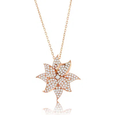 Suzy Levian Rose Pavé Cubic Zirconia Flower Pendant Necklace