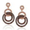 Suzy Levian Rose Plated Sterling Silver Brown Cubic Zirconia Circle Drop Dangle Earrings In Silver