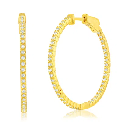 Suzy Levian Rose Sterling Silver & White Cubic Zirconia Pave Hoop Earrings In Gold