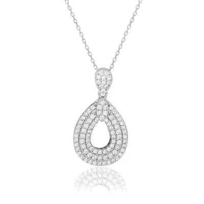 Suzy Levian Rose Sterling Silver Brown And White Cubic Zirconia Teardrop Pendant In Metallic
