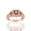 Suzy Levian Rose Sterling Silver Brown Asscher Cut Cubic Zirconia Engagement Ring