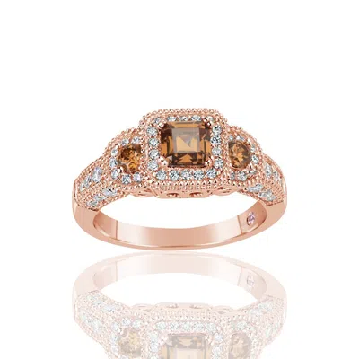 Suzy Levian Rose Sterling Silver Brown Asscher Cut Cubic Zirconia Engagement Ring
