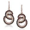 Suzy Levian Rose Sterling Silver Brown Cubic Zirconia Interlocked Double Loop Earrings In Black