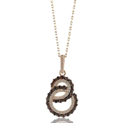 Suzy Levian Rose Sterling Silver Brown Cubic Zirconia Interlocked Double Loop Pendant In Black