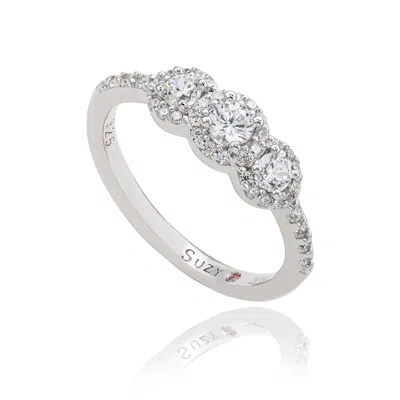 Suzy Levian Rose Sterling Silver Brown Cubic Zirconia Petite Ring In White