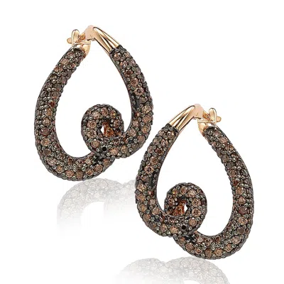 Suzy Levian Rose Sterling Silver Brown Cubic Zirconia Swirl Earrings In Black