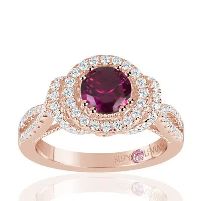 Suzy Levian Rose Sterling Silver Created Ruby And White Cubic Zirconia Anniversary Ring In Gold