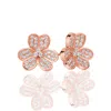Suzy Levian Sterling Silver Cz 3-petal Flower Stud Earrings In Silver