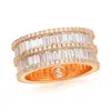 Suzy Levian Rose Sterling Silver Cubic Zirconia Double Row White Baguette And Round Cut Wide Eternity Band In Gold