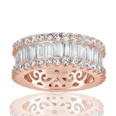 Suzy Levian Rose Sterling Silver Cubic Zirconia White Baguette And Round Wide Eternity Band