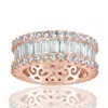 Suzy Levian Rose Sterling Silver Cubic Zirconia White Baguette And Round Wide Eternity Band In Silver