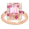 Suzy Levian Rose Sterling Silver Emerald Cut Pink Cubic Zirconia Ring In Pink