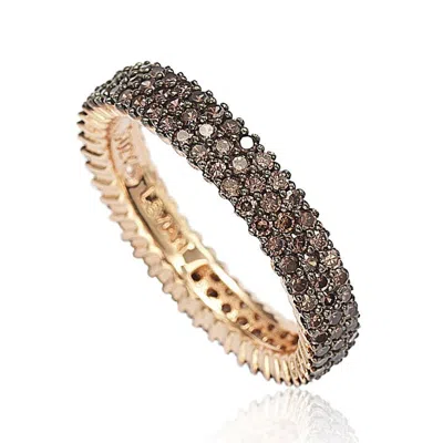 Suzy Levian Rose Sterling Silver Micro-pave Brown Cubic Zirconia Eternity Band