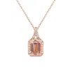 Suzy Levian Rose Sterling Silver Morganite Pink Cubic Zirconia Halo Pendant In Silver