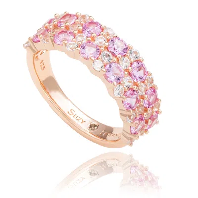Suzy Levian Rose Sterling Silver Natural Pink Sapphire And Diamond Accent Double Row Band In Gold