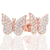 Suzy Levian Rose Sterling Silver Pave Cubic Zirconia Butterfly Earrings In Silver