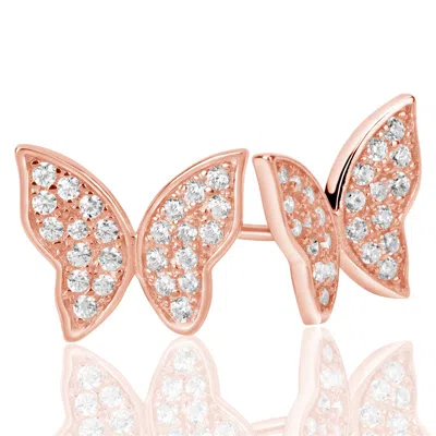 Suzy Levian Rose Sterling Silver Pave Cubic Zirconia Butterfly Earrings In Pink