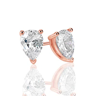 Suzy Levian Rose Sterling Silver Pear Shape Cubic Zirconia Studs In Multi
