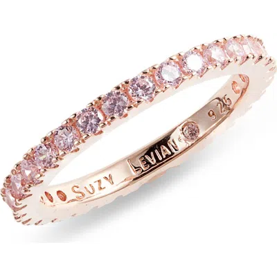 Suzy Levian Rose Sterling Silver Pink Cubic Zirconia Stackable Thin Eternity Band Ring