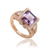 Suzy Levian Rose Sterling Silver Purple Square Ascher Cut Cubic Zirconia Engagement Ring In Gold